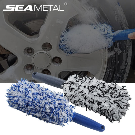 SEAMETAL Plush Car Wheel Hub Brush Anti-Slip Plastic Handle Auto Wheel Tire Rim Brush Cleaning Tool Car Washing Accessories